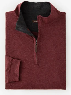 J.McLaughlin Clermont Cotton 1/4 Zip HeatherBurgundy Clearance