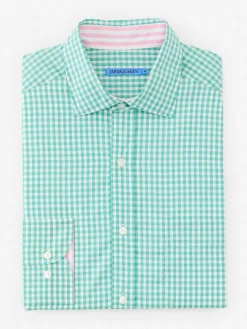 J.McLaughlin Club Classic Fit Shirt in Gingham Green/White Discount
