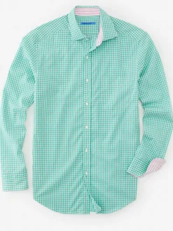 J.McLaughlin Club Classic Fit Shirt in Gingham Green/White Discount