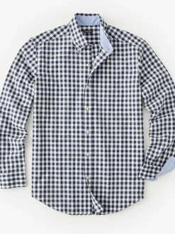 J.McLaughlin Collis Classic Fit Shirt in Gingham HeatherNavy/White Hot