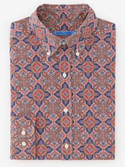 J.McLaughlin Collis Classic Fit Shirt in Mini Paisley Tile Navy/Brown Outlet