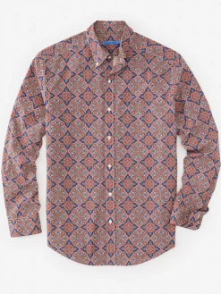 J.McLaughlin Collis Classic Fit Shirt in Mini Paisley Tile Navy/Brown Outlet