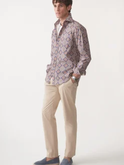 J.McLaughlin Collis Classic Fit Shirt in Mini Paisley Tile Navy/Brown Outlet