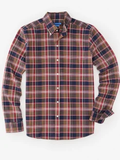 J.McLaughlin Collis Modern Fit Shirt in Plaid Burgundy/Navy/Olive Hot