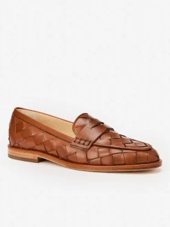 J.McLaughlin Concetta Woven Leather Loafers Saddle Hot