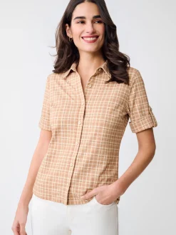J.McLaughlin Cornelia Shirt in Layered Lines Brown/Tan Fashion