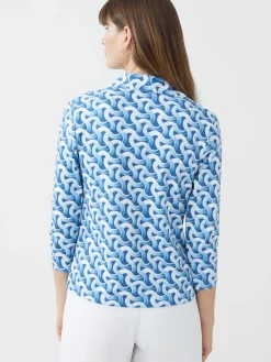J.McLaughlin Cornelia 3/4 Sleeve Shirt in Mini Dream Weaver DarkBlue/Blue Hot