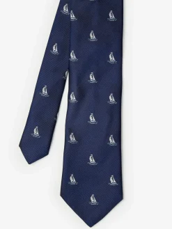 J.McLaughlin Cotton Silk Tie in Sailboat Navy Fashion