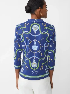 J.McLaughlin Court 3/4 Sleeve Polo in Fairfax Crest Navy/Green/Blue Hot