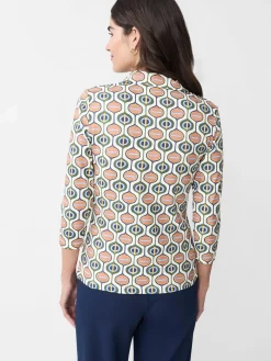 J.McLaughlin Court 3/4 Sleeve Polo in Mod Orbit Cream/Navy/Green Clearance