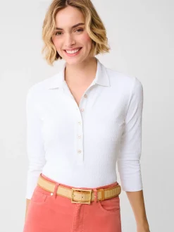 J.McLaughlin Court 3/4 Sleeve Polo in Riptide Jacquard White Clearance