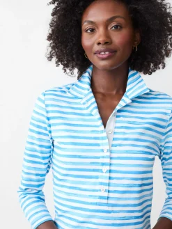 J.McLaughlin Court 3/4 Sleeve Polo in Santa Rosa Stripe White/Blue Discount