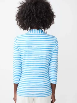 J.McLaughlin Court 3/4 Sleeve Polo in Santa Rosa Stripe White/Blue Discount