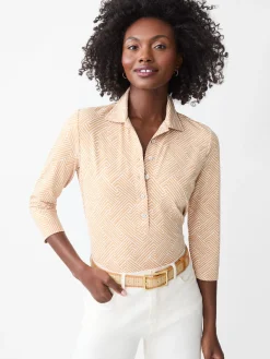 J.McLaughlin Court 3/4 Sleeve Polo in Volley White/Tan Hot