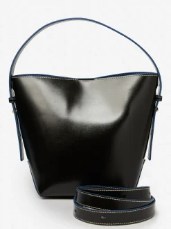 J.McLaughlin Crawford Leather Bucket Bag Black/Blue Clearance