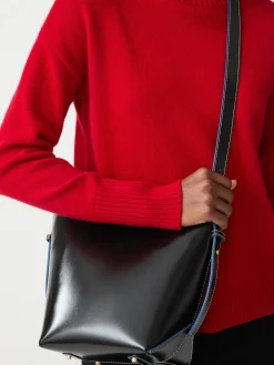 J.McLaughlin Crawford Leather Bucket Bag Black/Blue Clearance