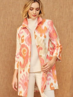 J.McLaughlin Deirdre Coat in Ikat Swirl Orange/Pink/Taupe Best