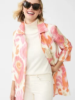 J.McLaughlin Deirdre Coat in Ikat Swirl Orange/Pink/Taupe Best