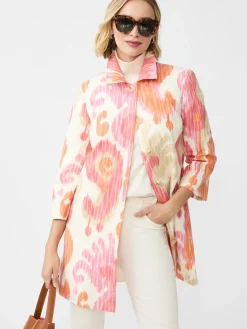 J.McLaughlin Deirdre Coat in Ikat Swirl Orange/Pink/Taupe Best