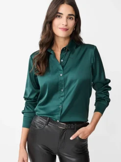 J.McLaughlin Denver Satin Shirt EmeraldGreen Clearance