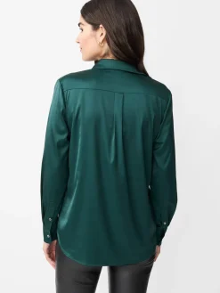 J.McLaughlin Denver Satin Shirt EmeraldGreen Clearance