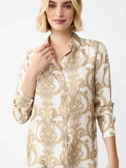J.McLaughlin Denver Silk Blend Shirt in Gilded Paisley Cream/Sand Best
