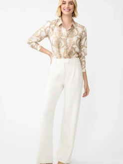 J.McLaughlin Denver Silk Blend Shirt in Gilded Paisley Cream/Sand Best
