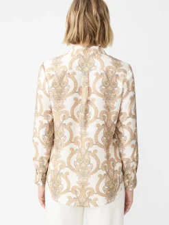 J.McLaughlin Denver Silk Blend Shirt in Gilded Paisley Cream/Sand Best