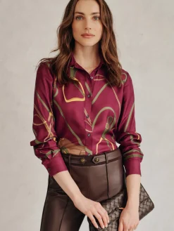 J.McLaughlin Denver Silk Blend Shirt in Modern Palomino Burgundy/Olive Online