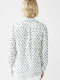 J.McLaughlin Denver Silk Blend Shirt in Sussex Interlock OffWhite/Blue Hot