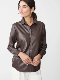 J.McLaughlin Denver Vegan Leather Shirt DarkBrown Clearance