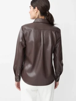 J.McLaughlin Denver Vegan Leather Shirt DarkBrown Clearance