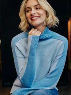 J.McLaughlin Dina Cashmere Turtleneck in Color Block BlueTonal Online