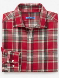 J.McLaughlin Dobson Classic Fit Flannel Shirt in Plaid Red/Black/White Outlet
