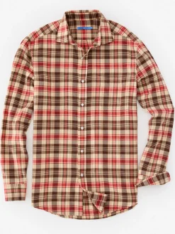 J.McLaughlin Dobson Classic Fit Flannel Shirt in Plaid Beige/Red Best