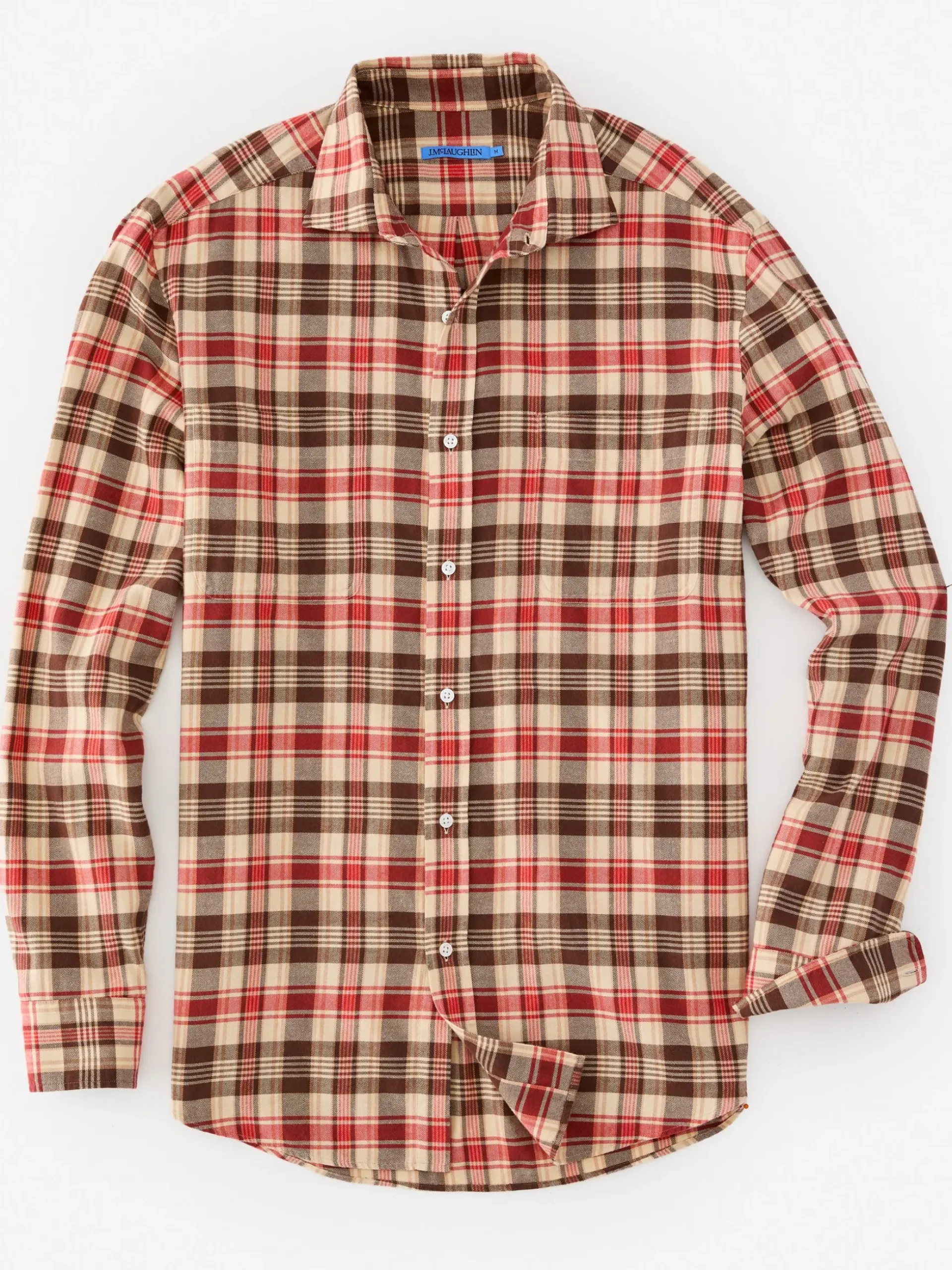 J.McLaughlin Dobson Classic Fit Flannel Shirt in Plaid Beige/Red Best