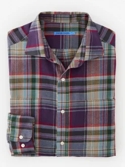 J.McLaughlin Dobson Classic Fit Flannel Shirt in Plaid Navy/Blue/Burgundy Fashion