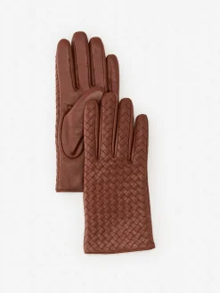 J.McLaughlin Dolomiti Woven Leather Gloves Cognac Outlet