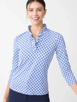 J.McLaughlin Durham Ruffle Top in Happy Hour DarkBlue/White Best