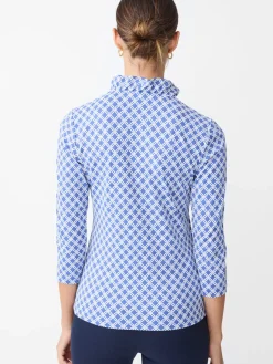 J.McLaughlin Durham Ruffle Top in Happy Hour DarkBlue/White Best