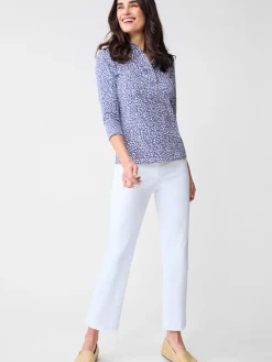 J.McLaughlin Durham Ruffle Top in Rose Expressions OffWhite/Blue Hot