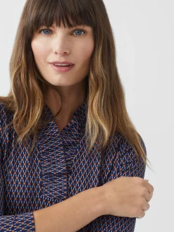 J.McLaughlin Durham Ruffle Top in Rubiks Check Navy/Brown Discount