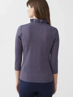 J.McLaughlin Durham Ruffle Top in Rubiks Check Navy/Brown Discount
