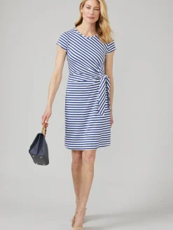 J.McLaughlin Elora Dress in Bangle Stripe White/LightNavy Hot