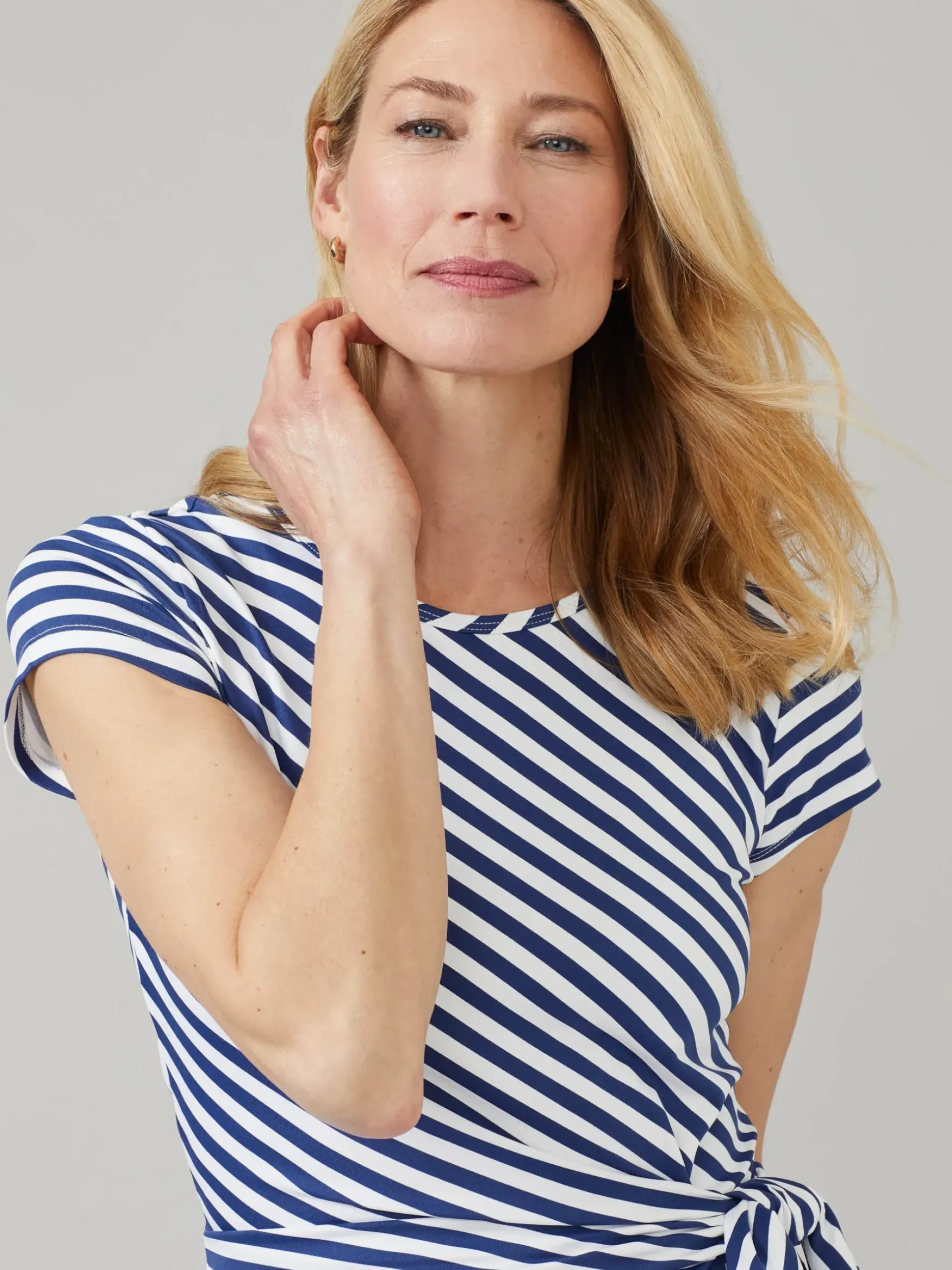 J.McLaughlin Elora Dress in Bangle Stripe White/LightNavy Hot