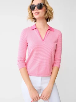 J.McLaughlin Fairfax Sweater in Stripe Pink/EgretWhite Clearance