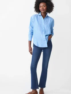 J.McLaughlin Finn Linen Shirt in Stripe Blue/White Discount