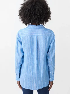 J.McLaughlin Finn Linen Shirt in Stripe Blue/White Discount