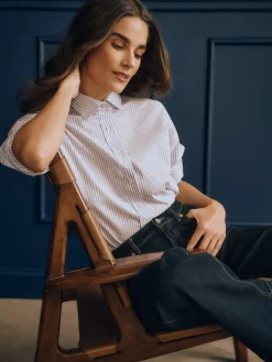 J.McLaughlin Finn Shirt in Stripe White/FrenchBlue Hot