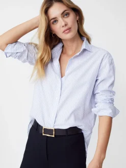 J.McLaughlin Finn Shirt in Stripe White/FrenchBlue Hot